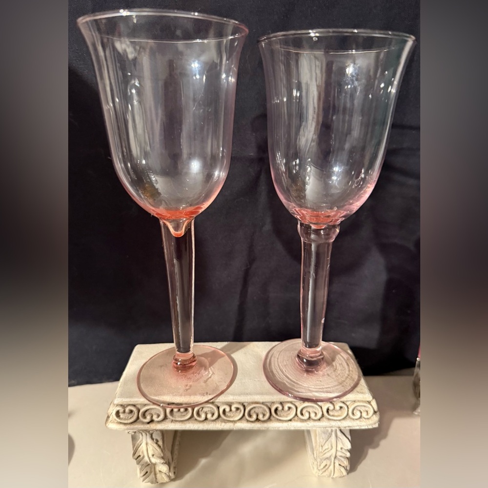 2 Pink, vintage, blown glass glasses.